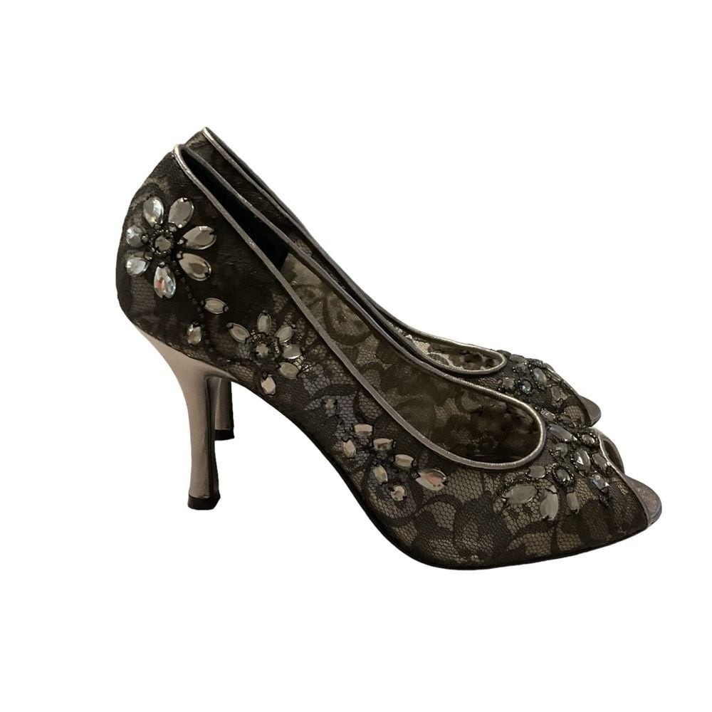 ALFANI‎ High Heels Black Lace Silver Rhinestone Stiletto size 7